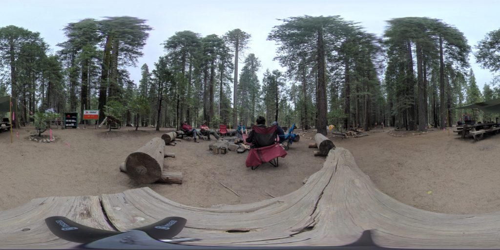 This is a 360-degree image of the the central fire ring of 24 Camp at Camp Wolfeboro.