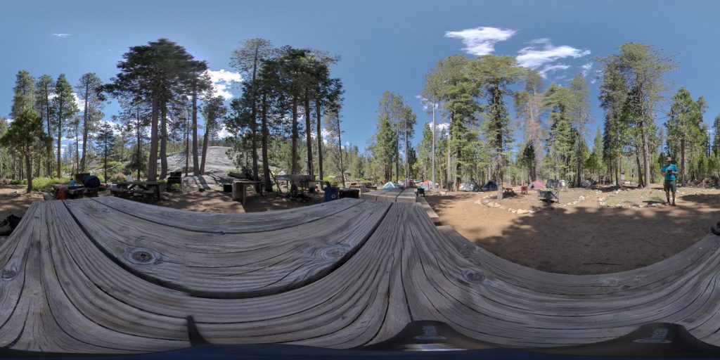 This is a 360-degree image of the central area of Creekside Campsite at Camp Wolfeboro.